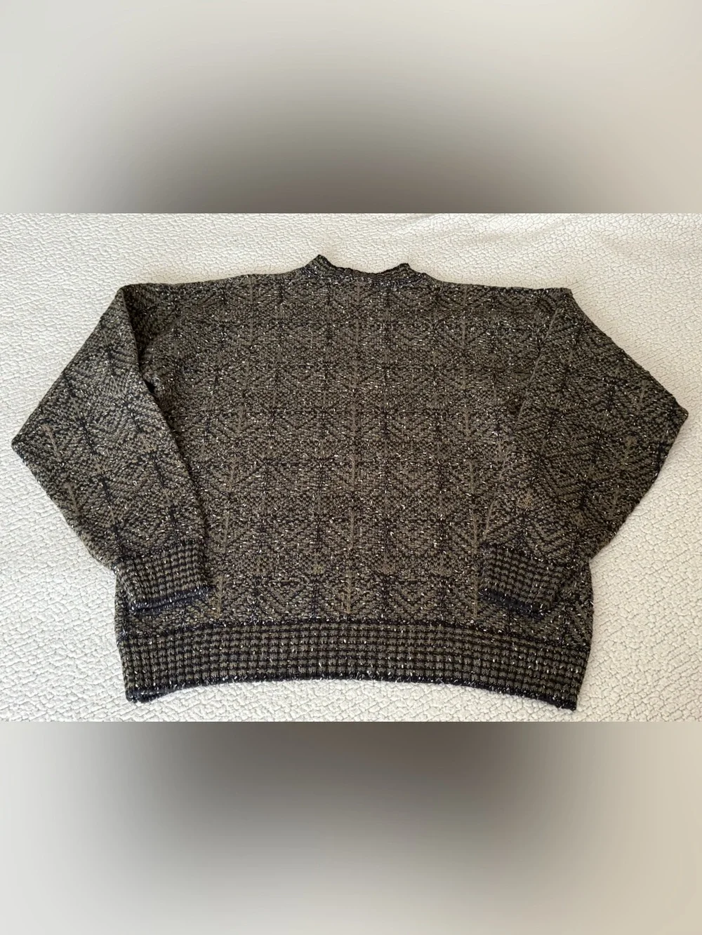TSR Vintage 90s Geometric Knit Sweater 2XB Green Olive Black USA Made Wool Blend